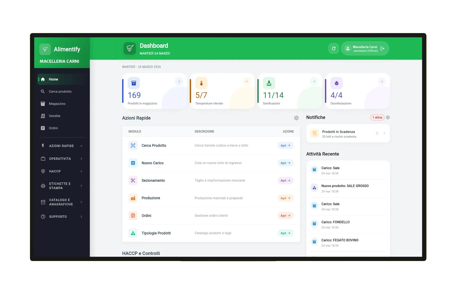 Dashboard Alimentify per panifici e forni
